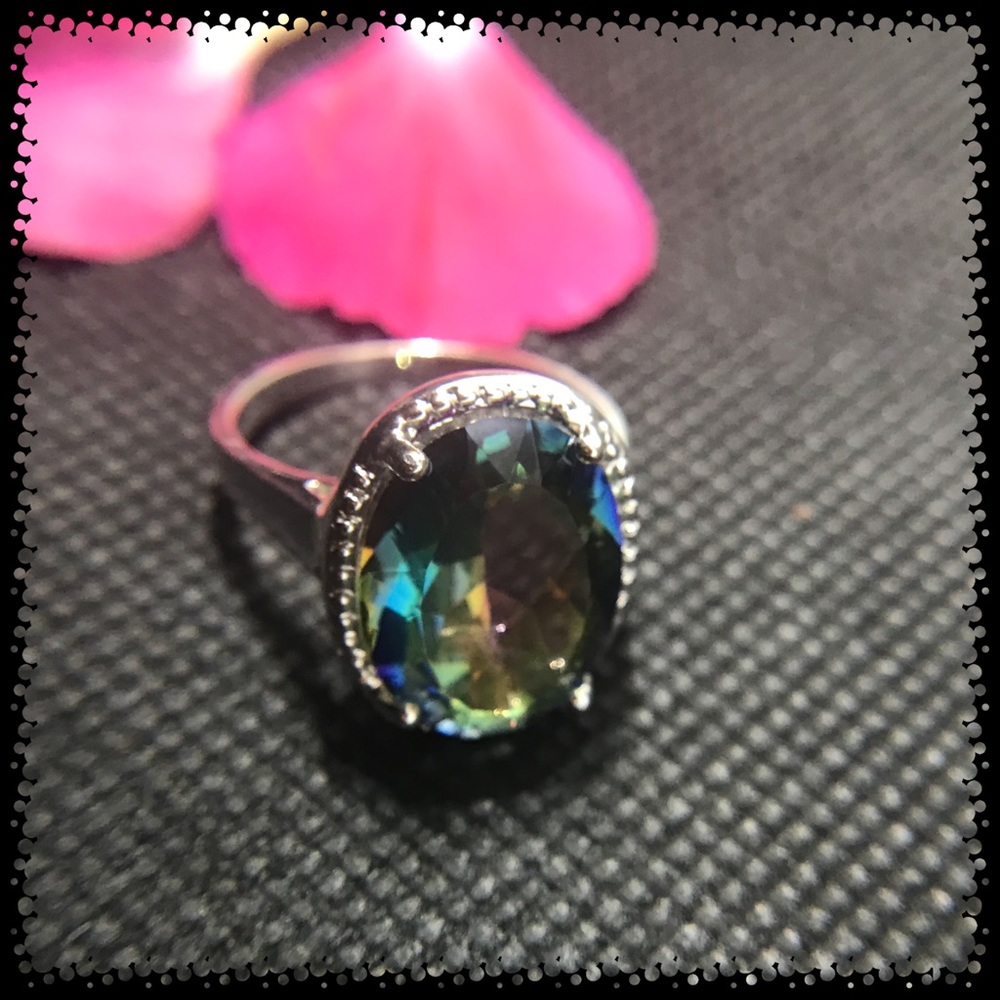 Genuine Rainbow Fire Topaz Ring